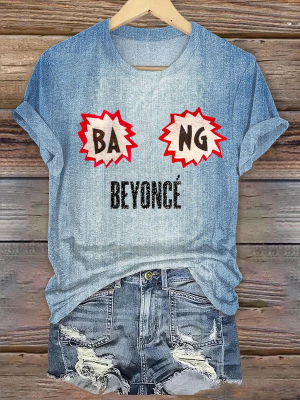 Faux Denim Beyoncé Concert Crew Neck T-shirt
