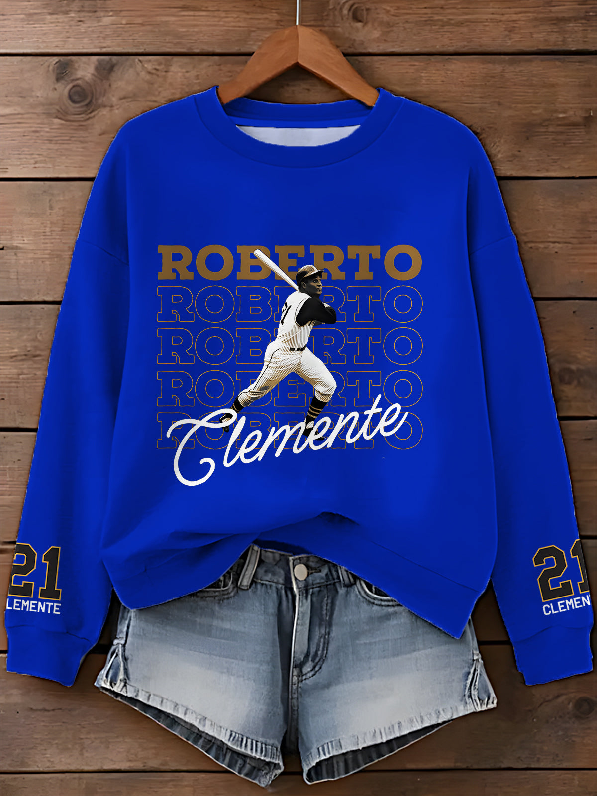 Roberto Clemente Printed Long Sleeve Casual Top