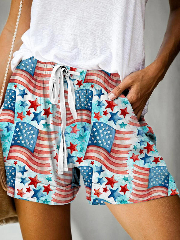 Watercolor USA Flags Print Casual Shorts