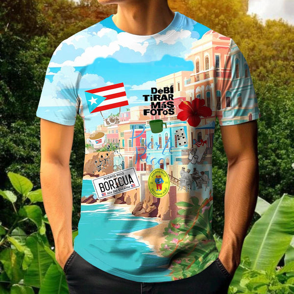 Puerto Rican Print Round Neck Short Sleeve Men's T-shirt