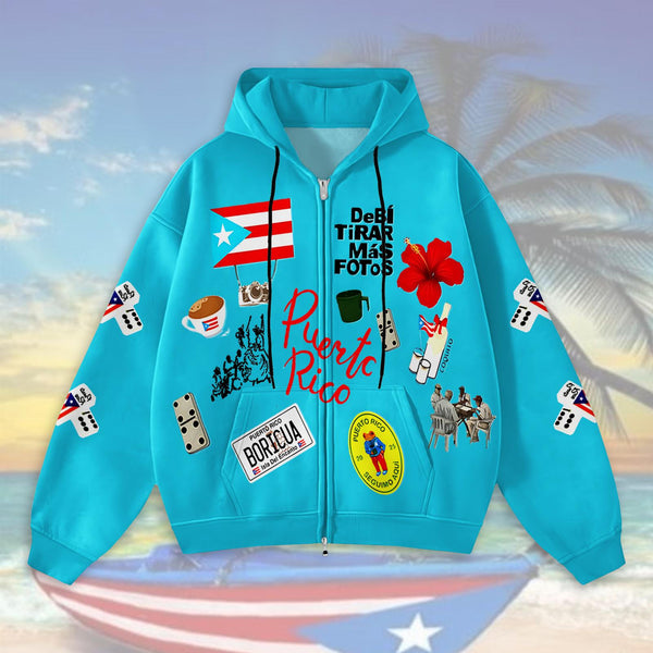 Puerto Rican Print Zippered Sweatshirt Jacket