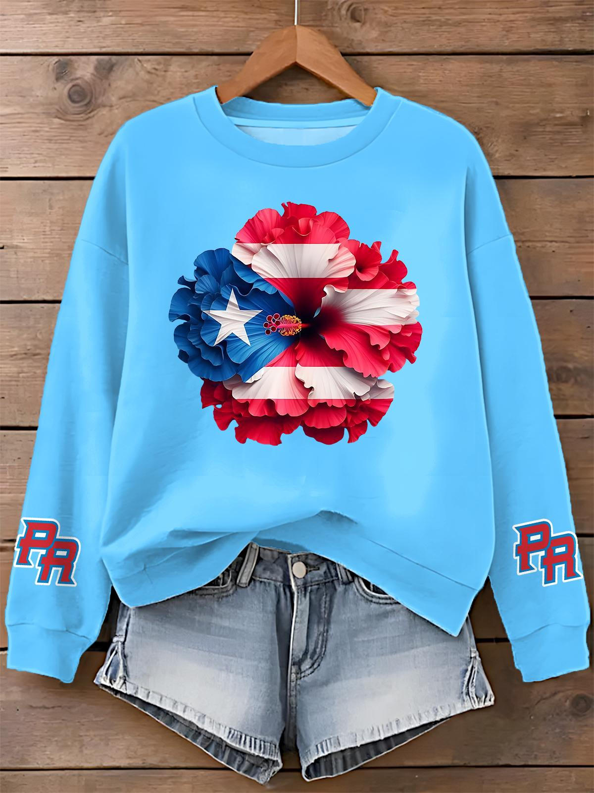 Puerto Rican Print Long Sleeve Casual Top