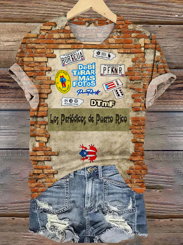 Vintage Puerto Rican Symbol Set Crew Neck T-shirt