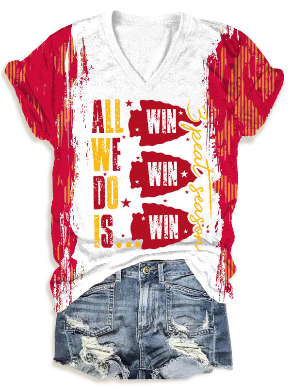 All We Do Is Win 3peat Kc Chiefs V-Neck T-Shirt