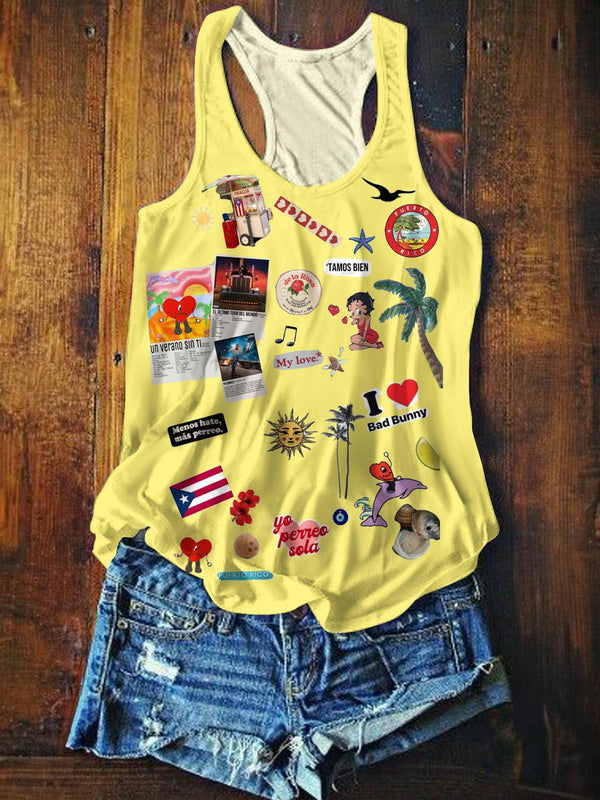 BadBunny Cartoon Print Casual Tank Top