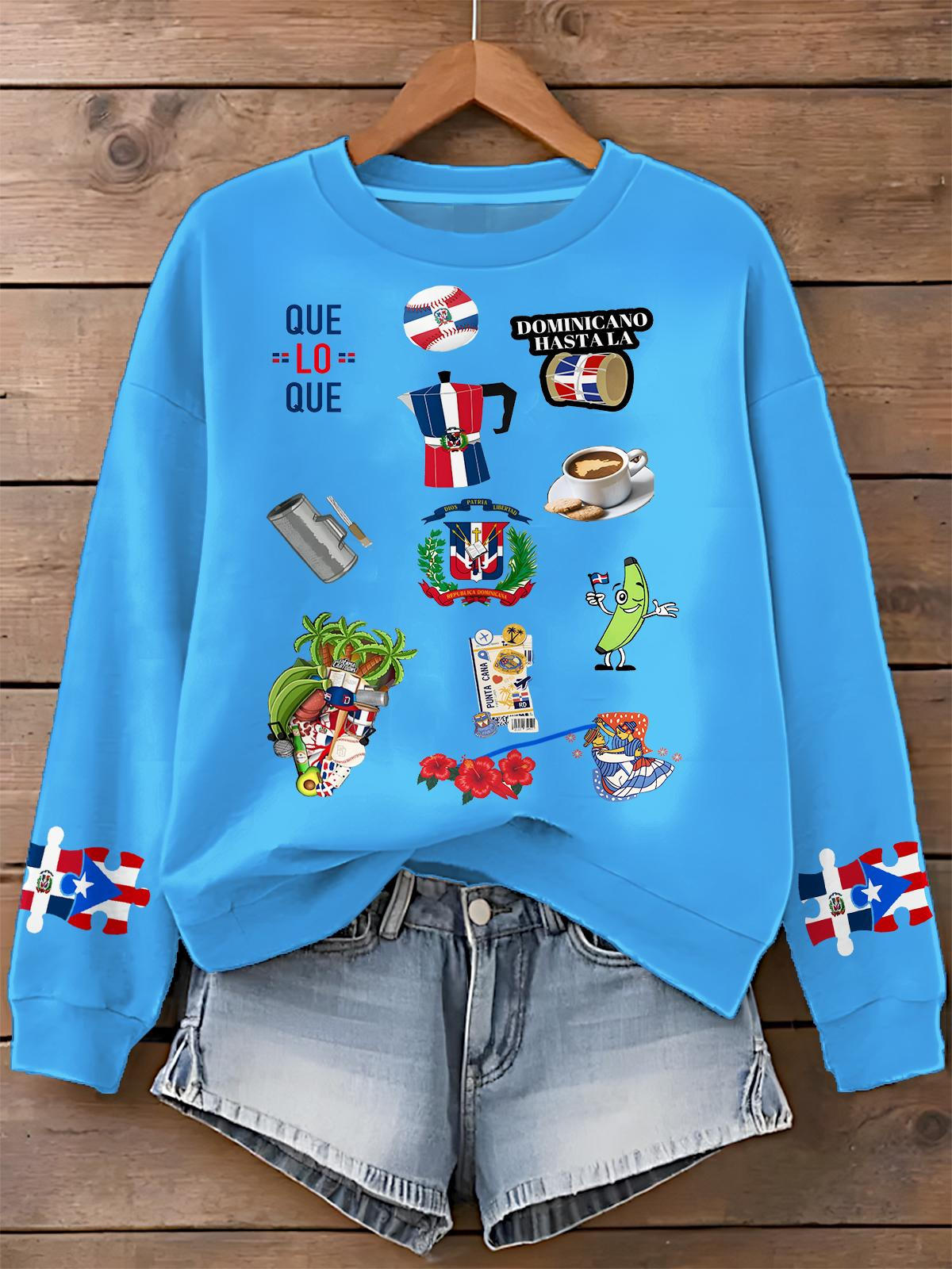 Dominican Republic Printed Long Sleeve Casual Top