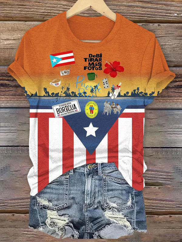 BadBunny Puerto Rico Print Crew Neck T-shirt