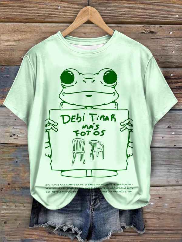 Bad Bunny Cute Frog Print Crew Neck T-shirt