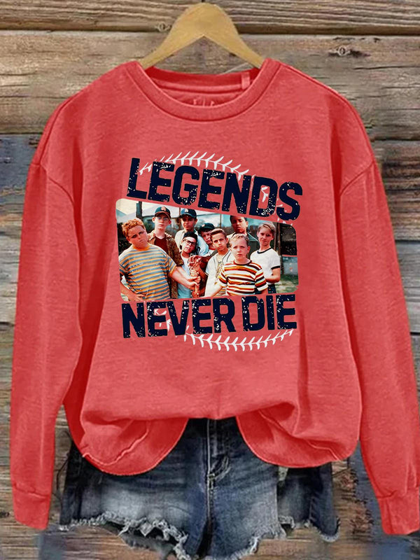 Sandlot Legends Never Die Printed Long Sleeve Casual Top