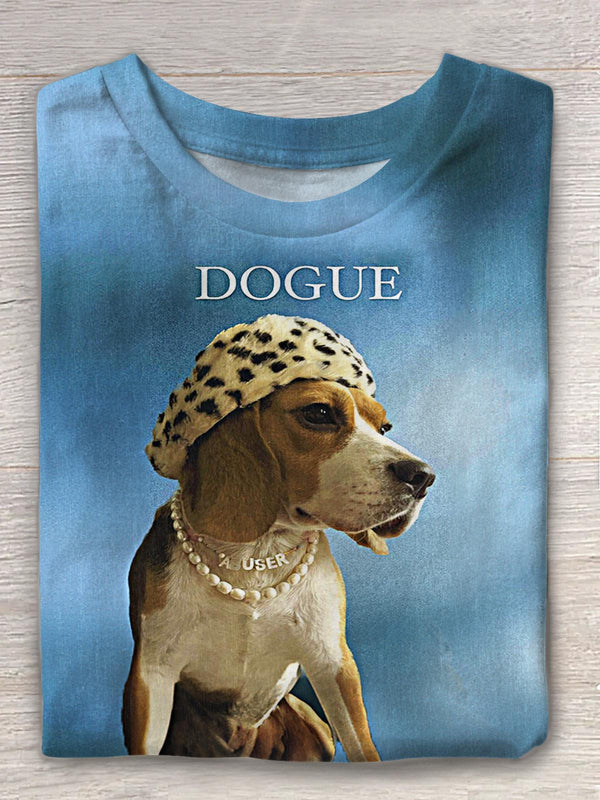 Fashionable DOGUE Puppy Print Crew Neck T-shirt