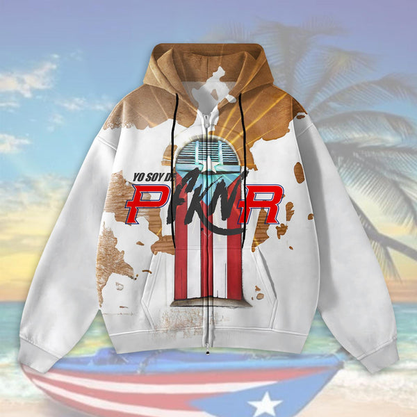Puerto Rican Print Zippered Sweatshirt Jacket