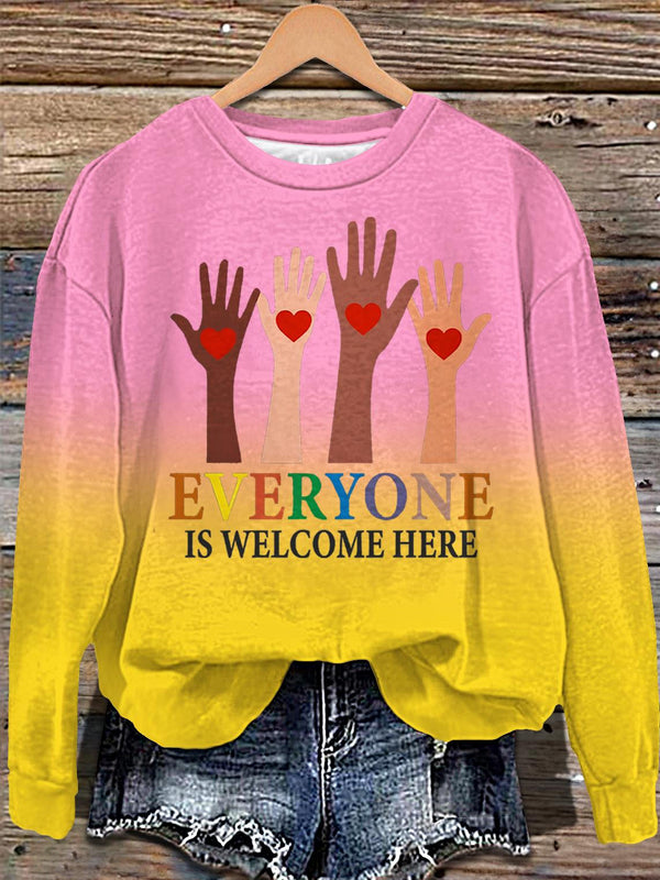 Everyone Is Welcome Here Idaho Teacher Printed Long Sleeve Casual Top