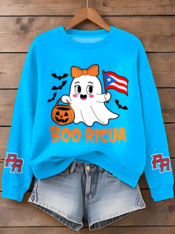 Halloween Puerto Rican Print Long Sleeve Casual Top