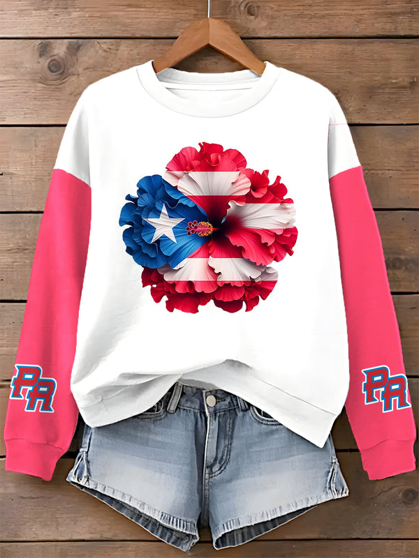Puerto Rican Print Long Sleeve Casual Top