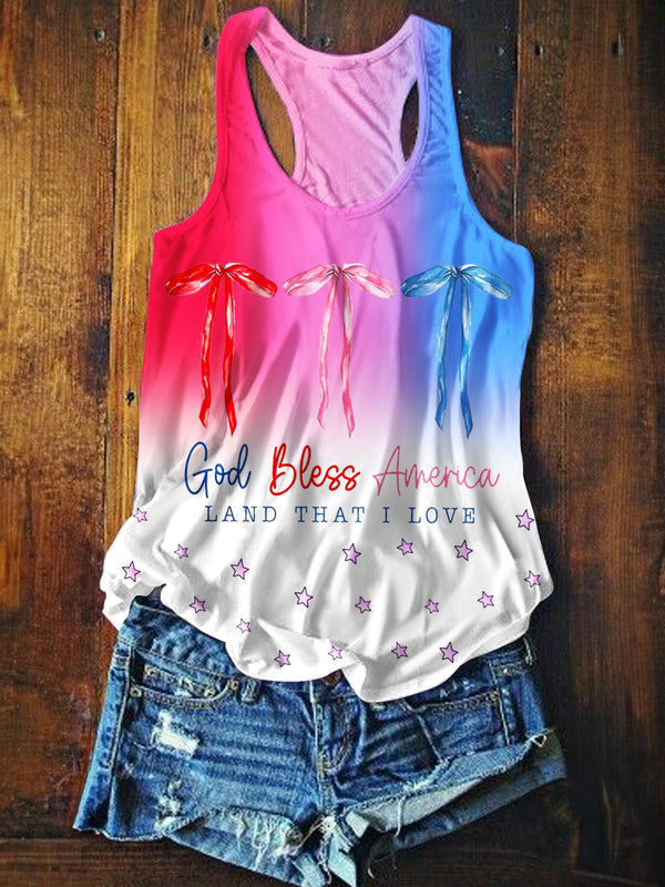 God Bless America Independence Day Printed Casual Tank Top
