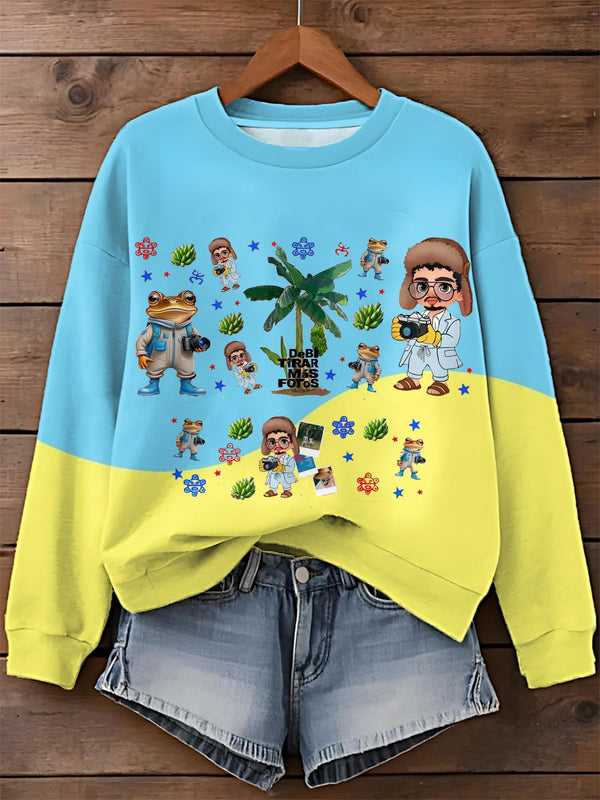 Dtmf Colorblock Printed Long Sleeve Casual Top