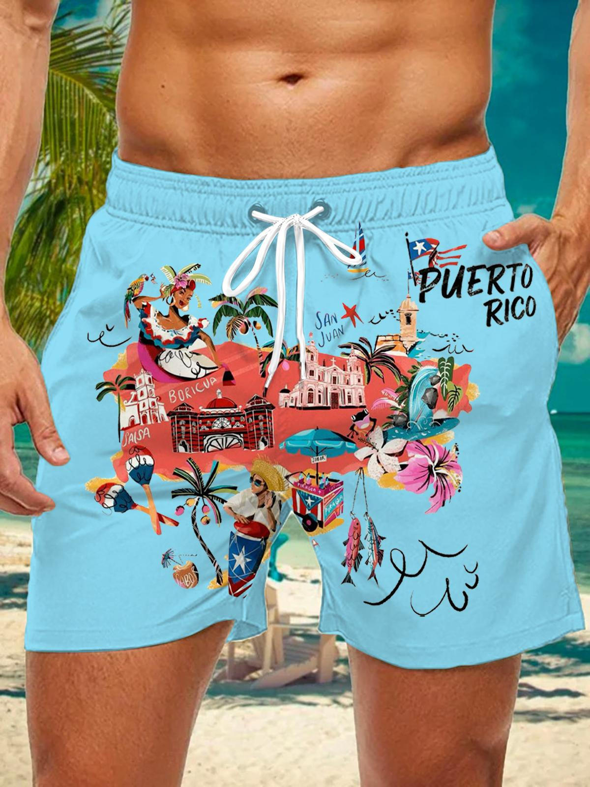 BadBunny Puerto Rico Print Pocket Shorts