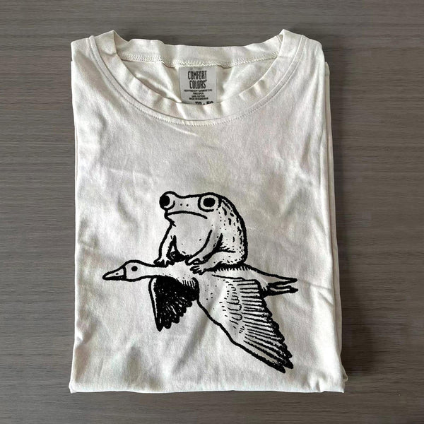 Fun Frog And Swan Unisex Cotton Crew Neck T-shirt