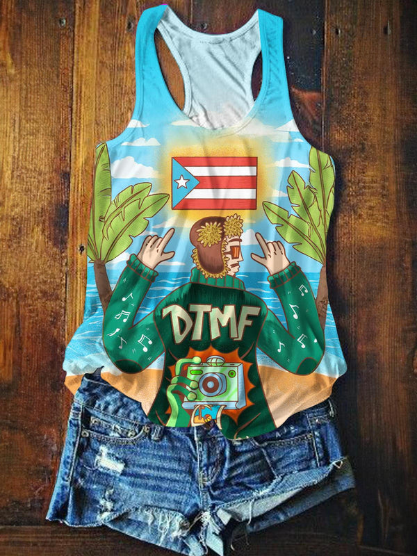 Puerto Rico Printed Casual Tank Top