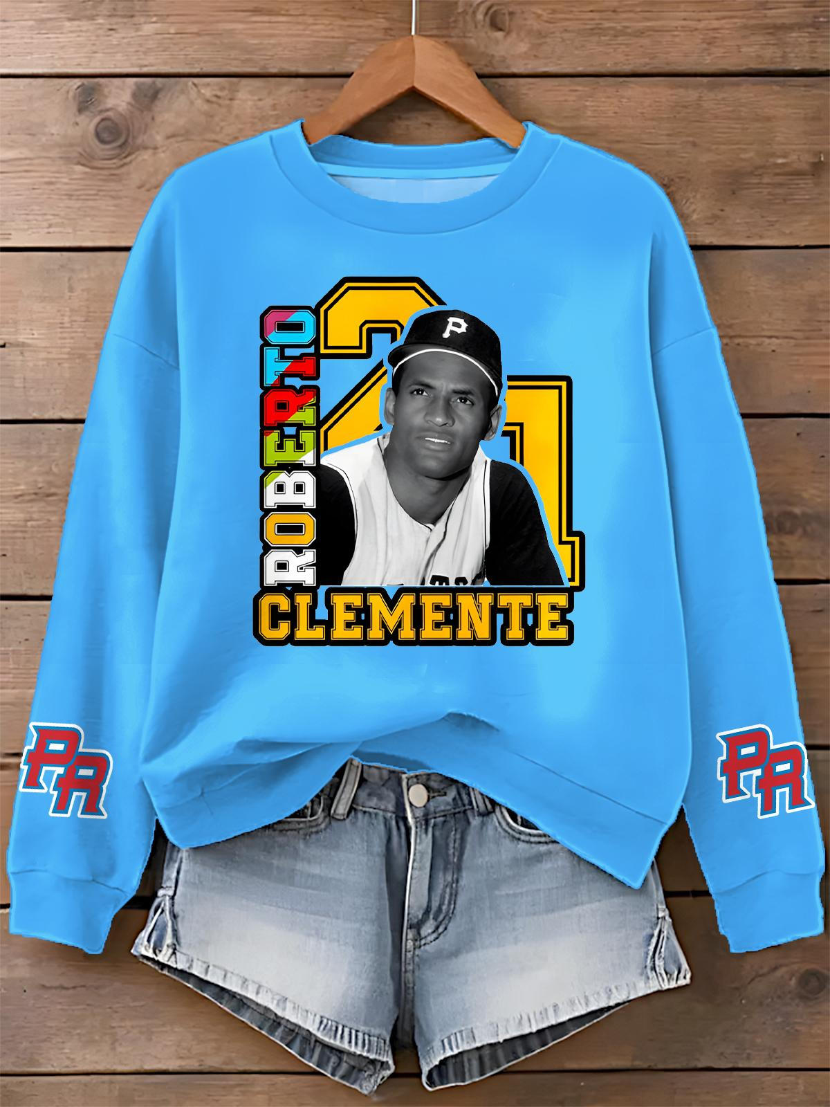 Roberto Clemente Printed Long Sleeve Casual Top