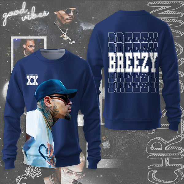 Chris Brown Breezy Bowl XX Tour Printed Long Sleeve Casual Top