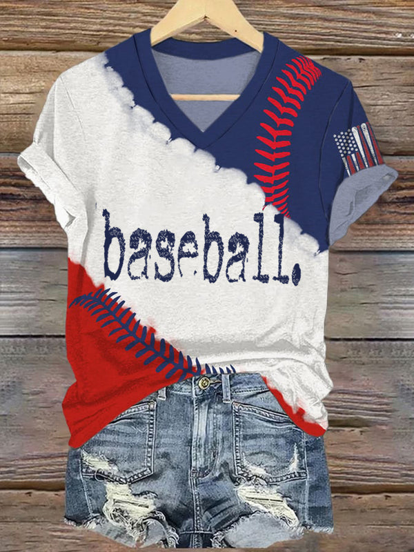 Baseball Tie Dye V neck Short Sleeves T-Shirt