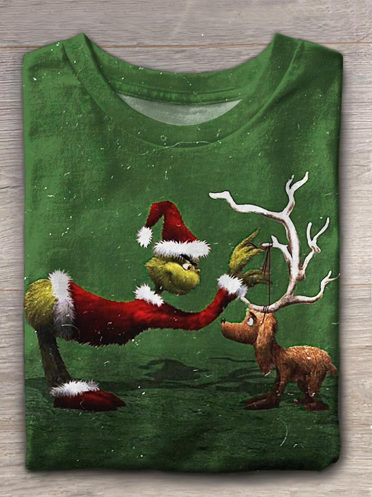 Christmas Reindeer Print Crew Neck T-shirt