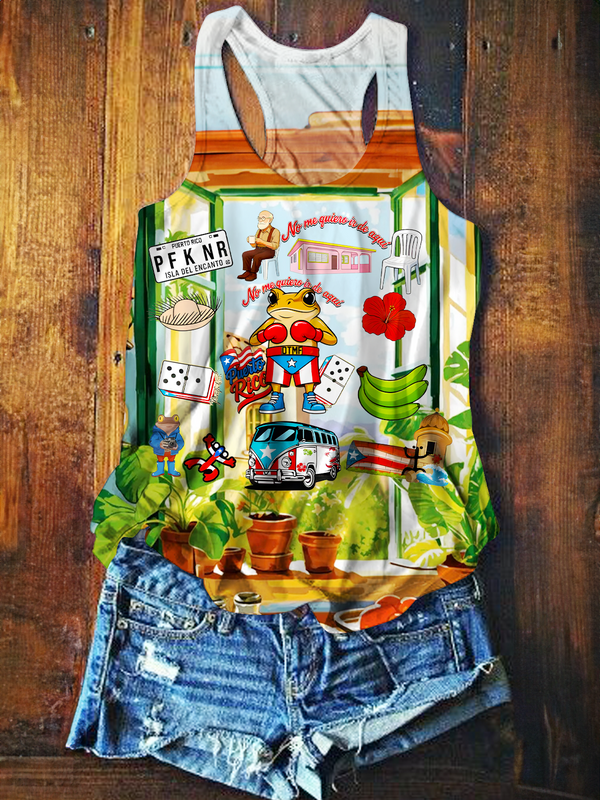 Puerto Rican Street Printed Casual Tank Top