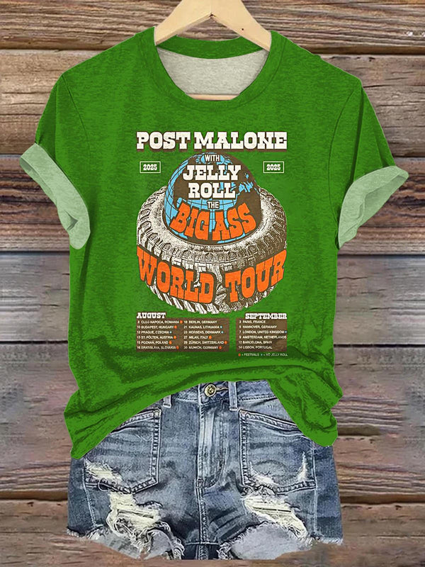 Post Malone With Jelly Roll The BlG Ass Stadium Tour Crew Neck T-shirt