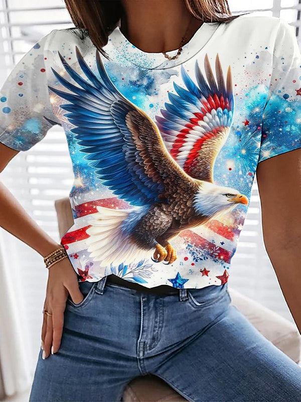 USA Flag Eagle Print Crew Neck T-shirt