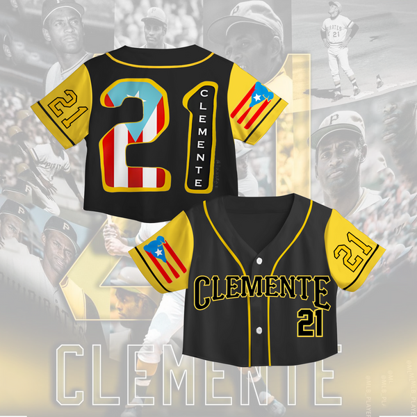 Roberto Clemente 21 PR Flag Cropped Cardigan Baseball Jacket