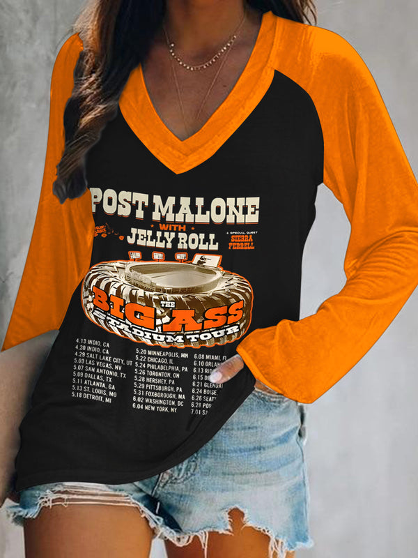 Malone And Jelly Print V-Neck Long Sleeve Top