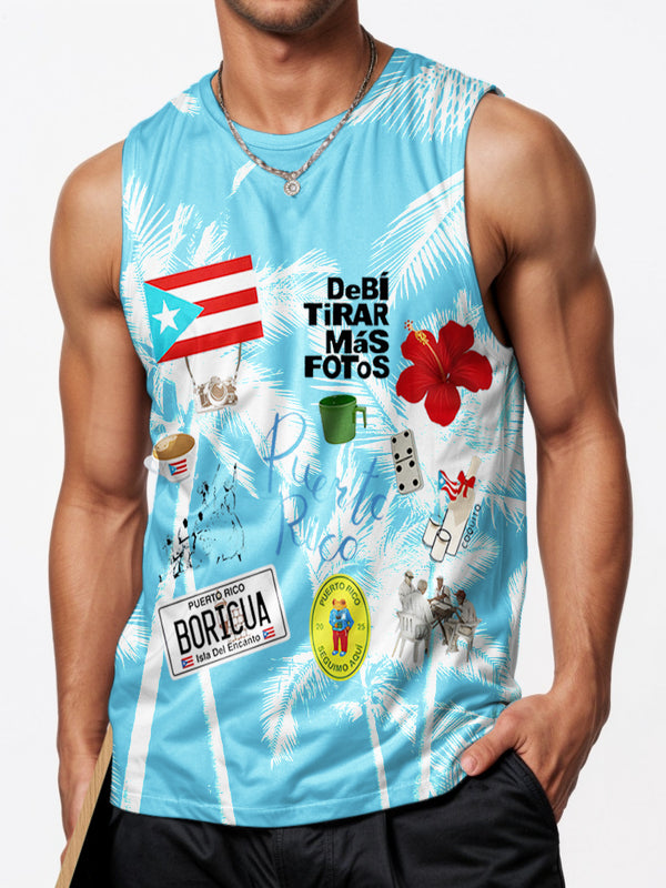 Puerto Rican Print Sports Crew Neck Vest