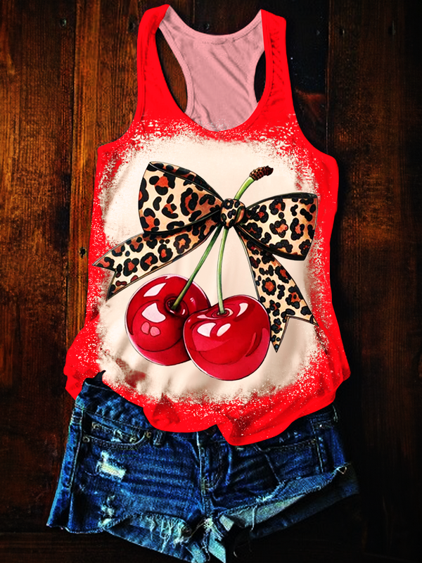 Cherry Coquette Printed Casual Tank Top