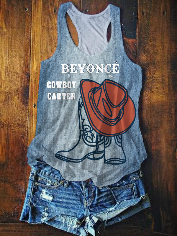 Denim Beyonce Printed Casual Tank Top