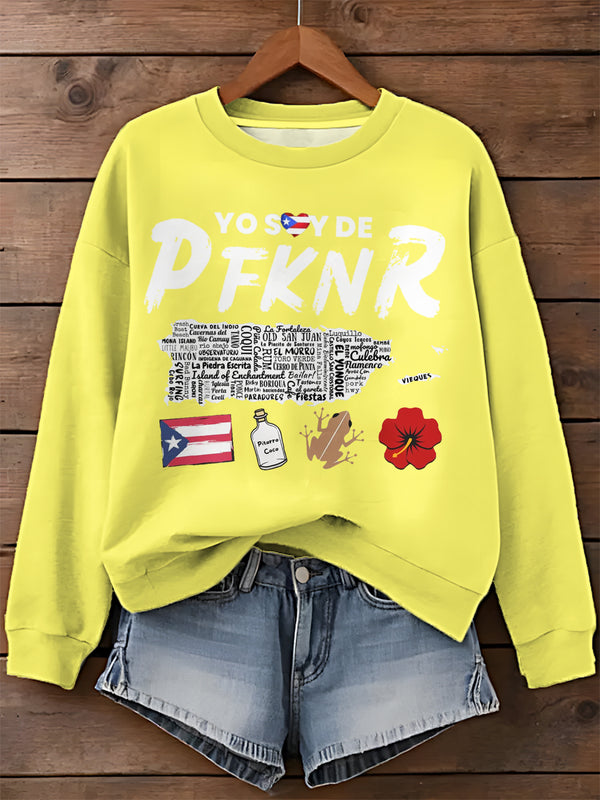 Puerto Rico Cultural Landmarks "Yo Soy De PFKNR" Graphic Crew Neck Sweatshirt Women's Oversized Pullover