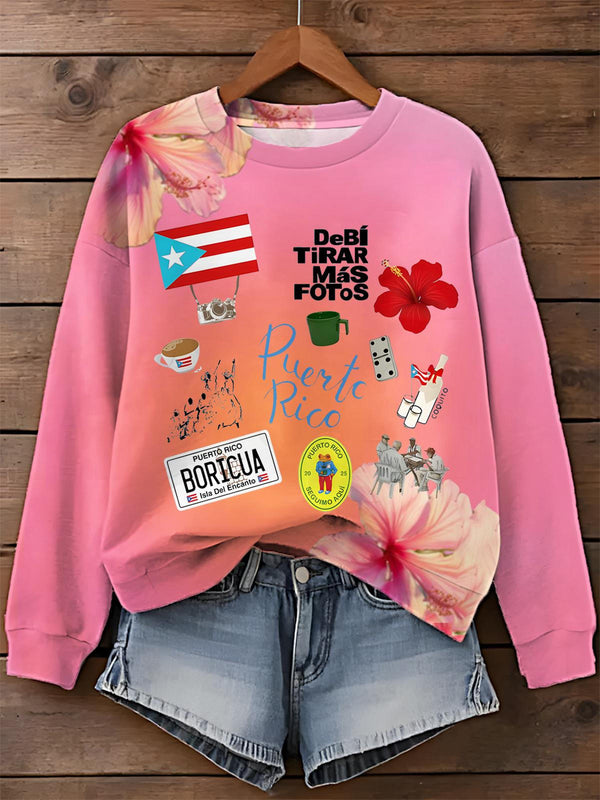 Puerto Rico We're Still Here Printed Long Sleeve Casual Top