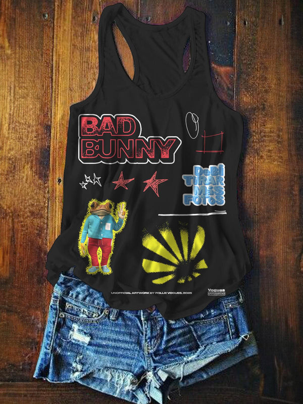 Bad Bunny Art Printed Casual Tank Top