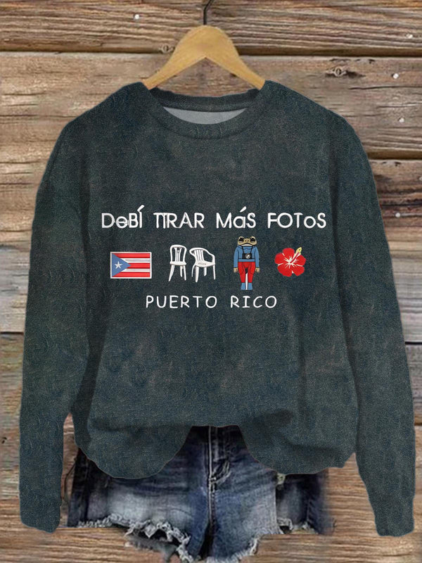 DTMF Puerto Rico Printed Long Sleeve Casual Top