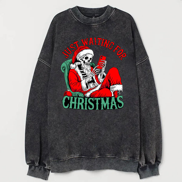 Vintage Skeleton Santa Just Waiting for Christmas Sweatshirt