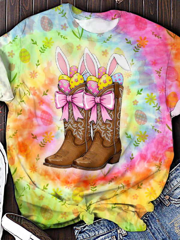 Cowboy Boots Easter Print Crew Neck T-shirt