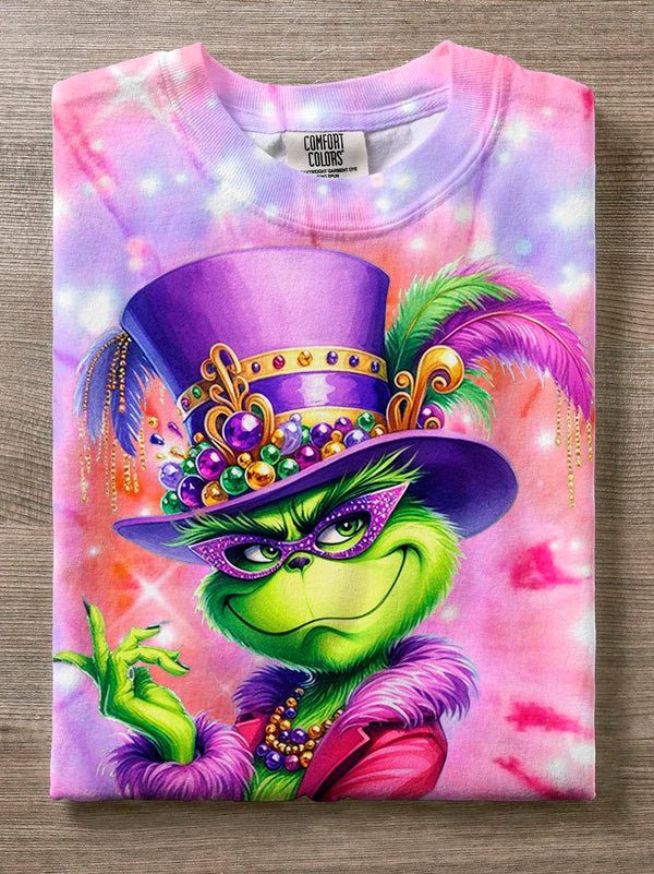 Mardi Gras Character Dance Mask Party Tie Dye Print Casual T-shirt