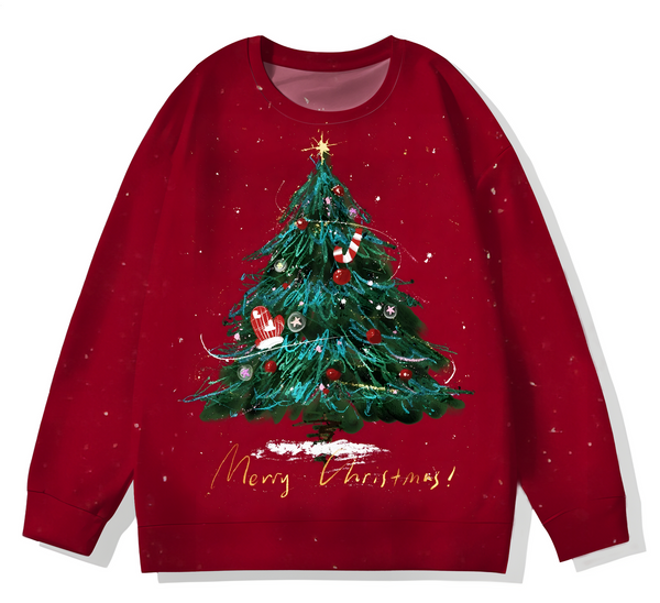 Retro Christmas Tree Printed Long Sleeve Casual Top