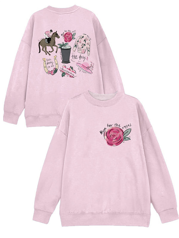 Horse Racing Print Long Sleeve Casual Top
