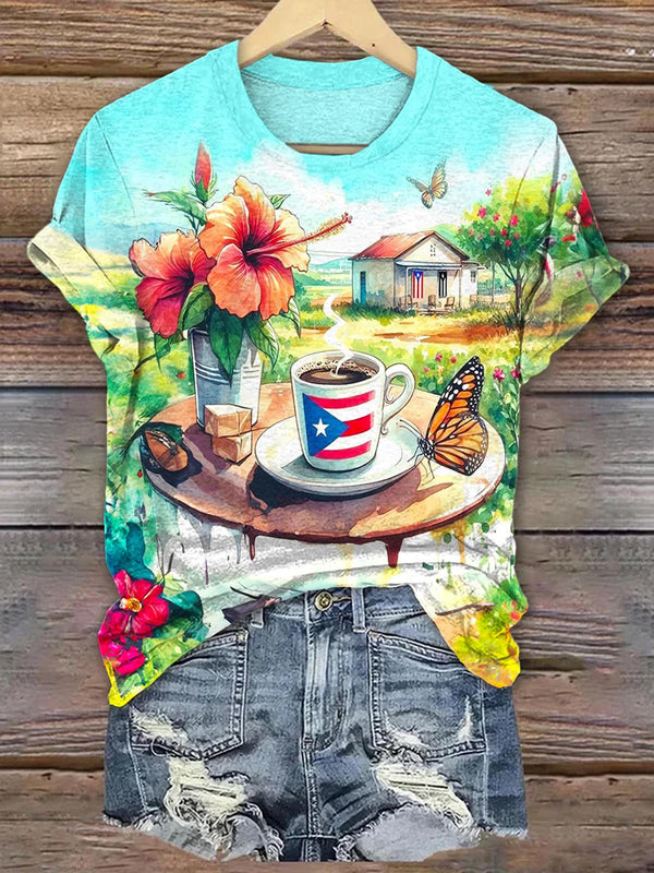 Puerto Rican Printed Crew Neck T-shirt
