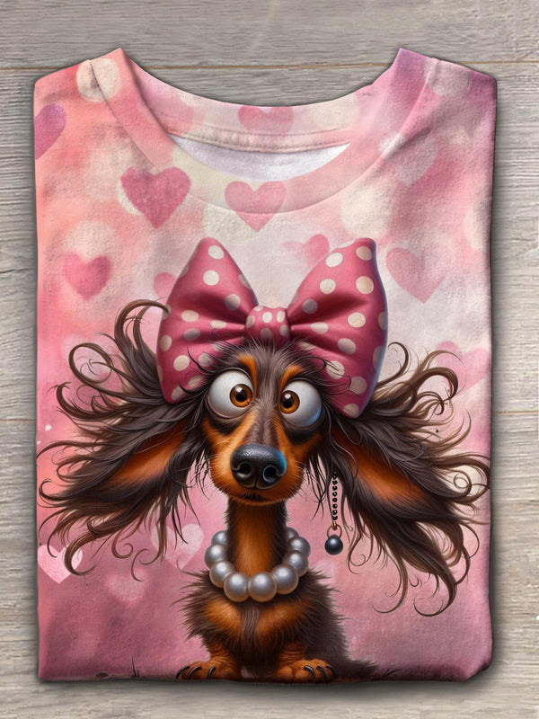 Funny Dachshund Valentine Crew Neck T-shirt