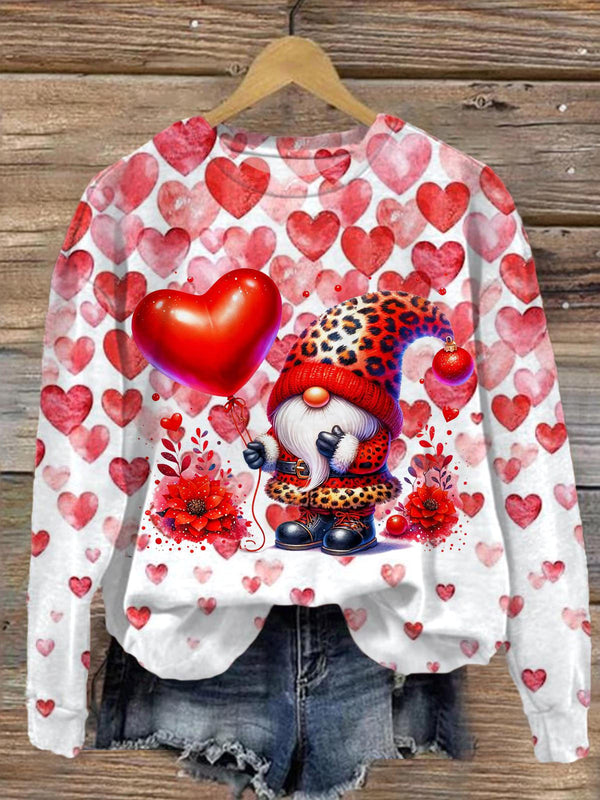 Valentine Leopard Gnome Printed Long Sleeve Casual Top