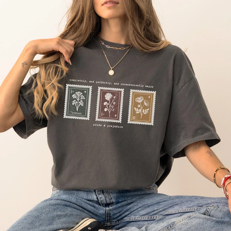 Pride and Prejudice Card Print Crew Neck T-shirt