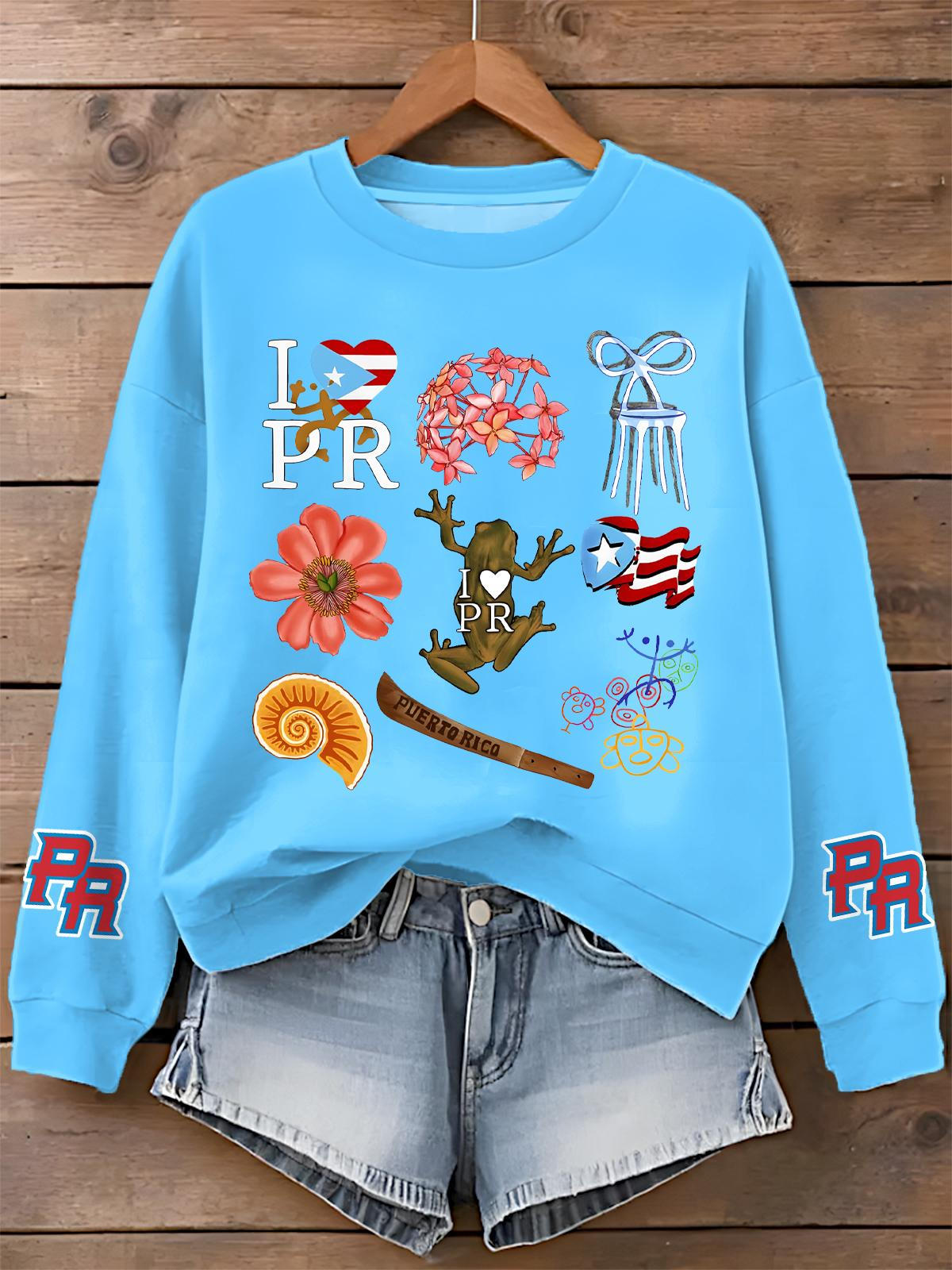 Puerto Rican Print Long Sleeve Casual Top