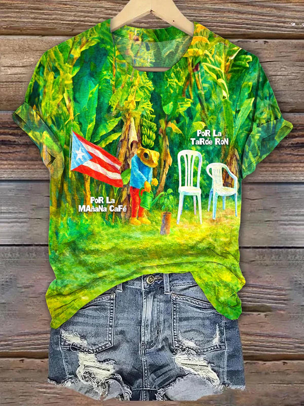 Puerto Rican Print Crew Neck T-shirt